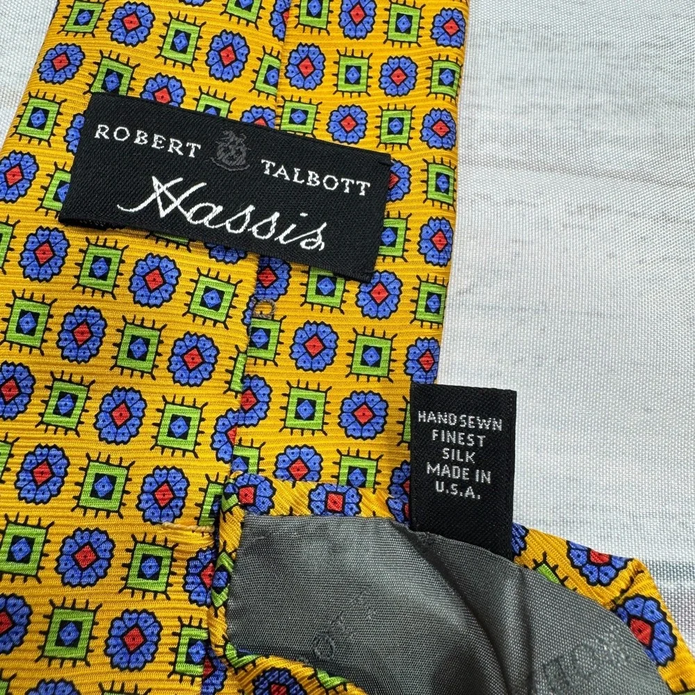Robert Talbott Neck Tie Silk Yellow Geometric Made in USA Mens Business Work Fun